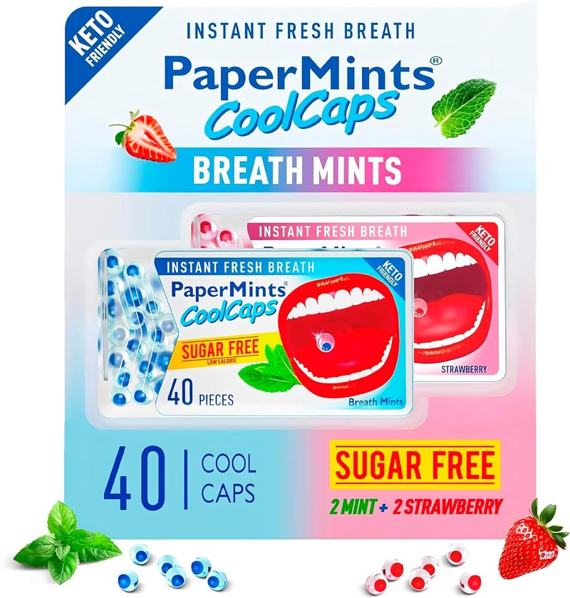 PaperMints CoolCaps - Instant Fresh Breath Mints Sugar-Free Variety 4 Pack - 160 Capsules - Image 1